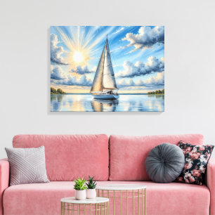 Sailboat Sailing In Sunshine Canvas Print