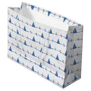 Sailboat Sailing on a Blue Heartbeat Graphic Large Gift Bag