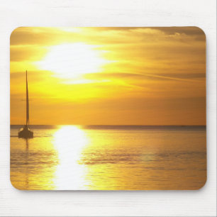 Sailboat Sailing On Gold Water Mouse Pad
