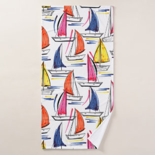 Sailboat Sailing Summer Nautical Pattern Bath Towel