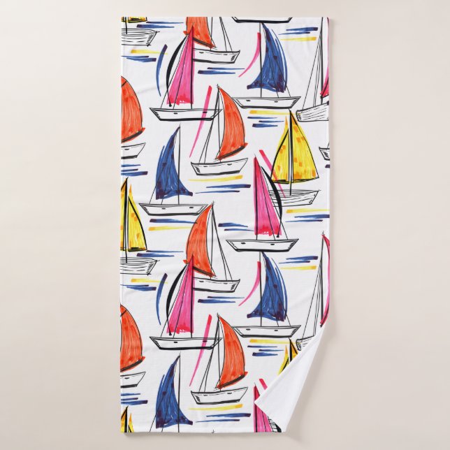 Sailboat Sailing Summer Nautical Pattern Bath Towel (Bath Towel)