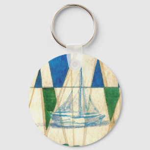 Sailboat Sailing Watercolor Vintage Look Art Keychain