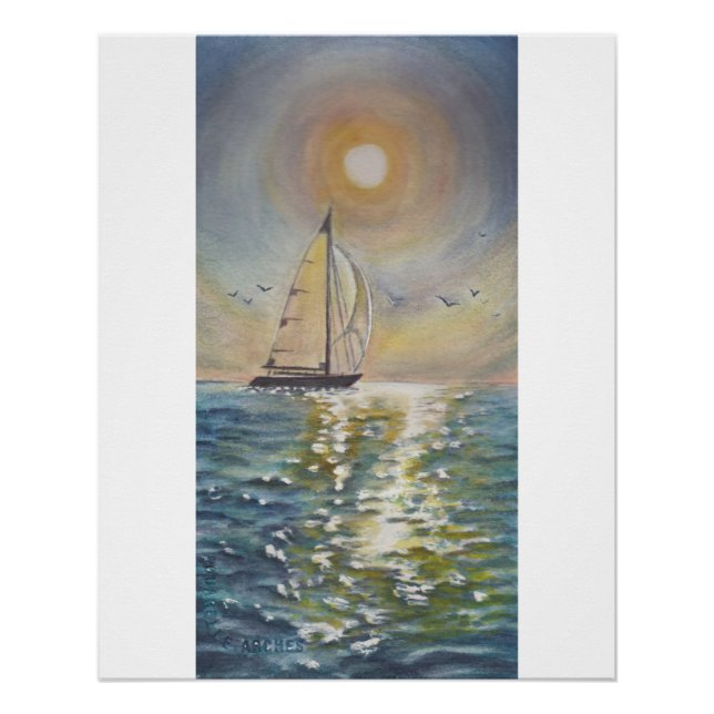 Sailboat Sea Sun Reflection Glossy Poster 20x25 (Front)