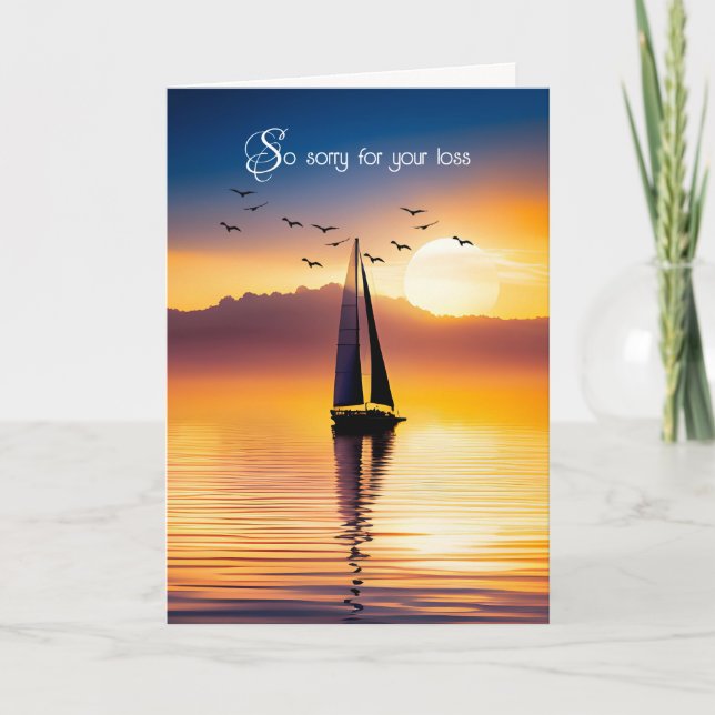 Sailboat Silhoutte At Sunset Sympathy Card (Front)