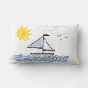 Sailboat Sketch Digital Art Lumbar Pillow