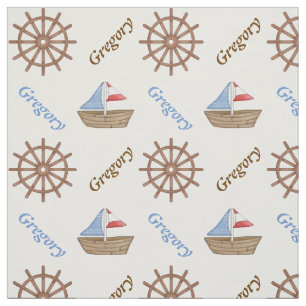 Sailboat & steering wheel nautical personalized fabric