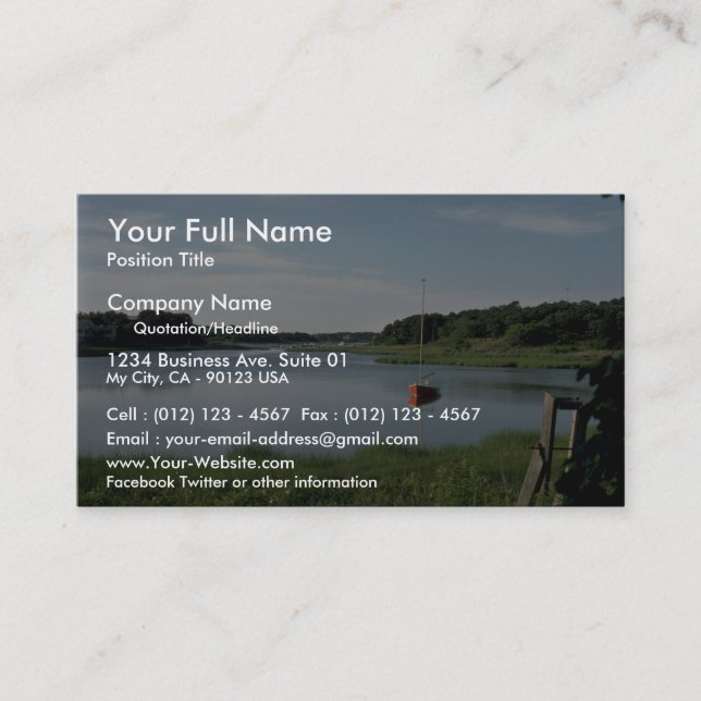 Sailboat, Stepstone Creek, Cape Cod, Massachusetts Business Card (Front)