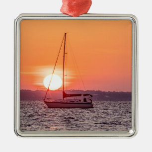 Sailboat Sunrise Metal Ornament