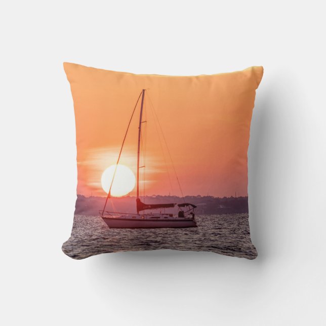 Sailboat Sunrise Throw Pillow (Front)