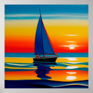 ⛵ Sailboat Sunset Calm Waters For Home Decor