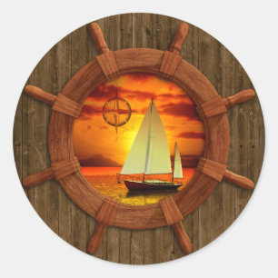 Sailboat Sunset Classic Round Sticker