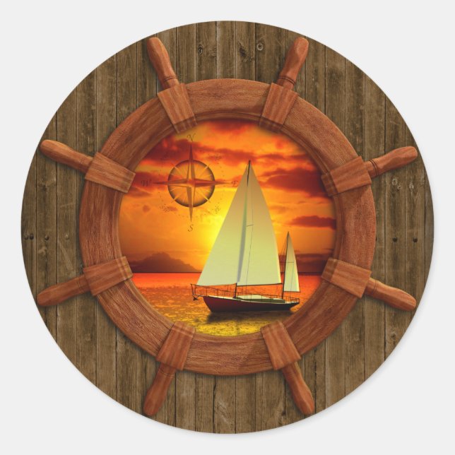 Sailboat Sunset Classic Round Sticker (Front)