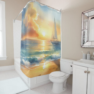 Sailboat Sunset Ocean Watercolors