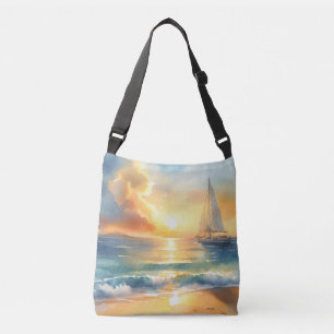 Sailboat Sunset Ocean Watercolors Crossbody Bag
