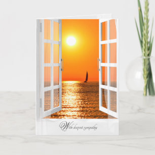 sailboat sunset scene in window sympathy card