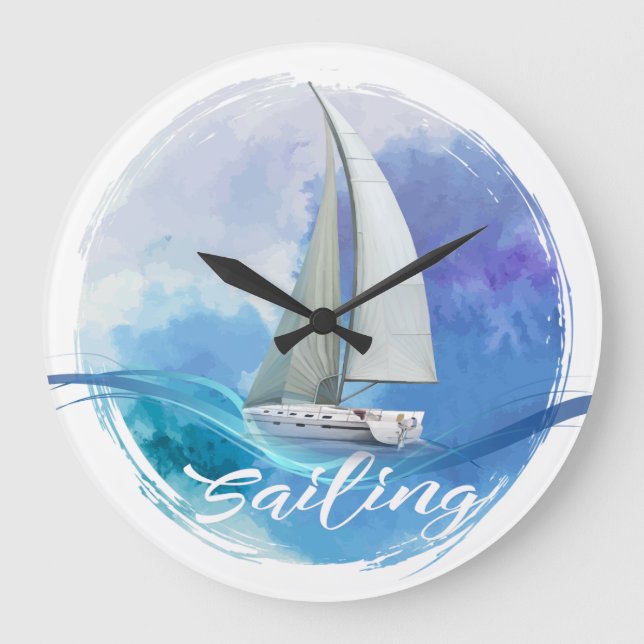 Sailboat text Sailing Acrylic Wall Clock (Front)