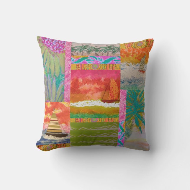 Sailboat Tropical Abstract  Throw Pillow (Front)