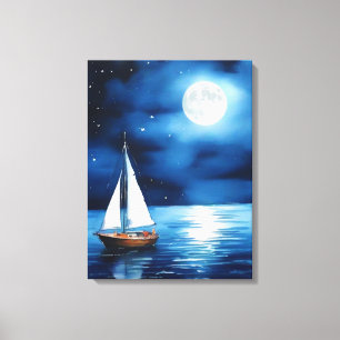 Sailboat Under a Full Moon  Canvas Print
