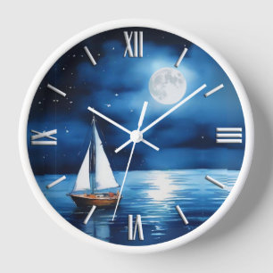 Sailboat Under a Full Moon  Clock