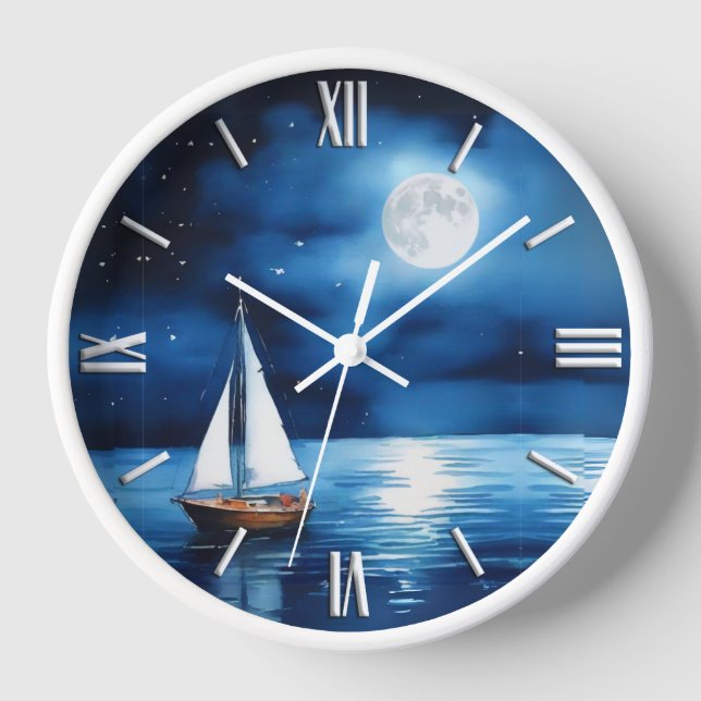 Sailboat Under a Full Moon  Clock (Front)