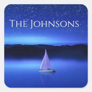 Sailboat under a Starry Night Sky Square Sticker