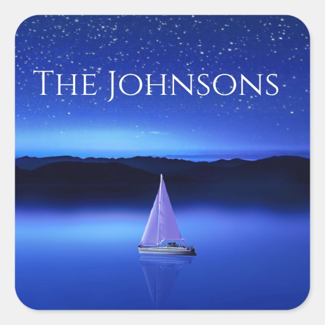 Sailboat under a Starry Night Sky Square Sticker (Front)