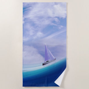 Sailboat up an Epic Wave Beach Towel