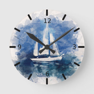 Sailboat Watercolor Ocean Clock