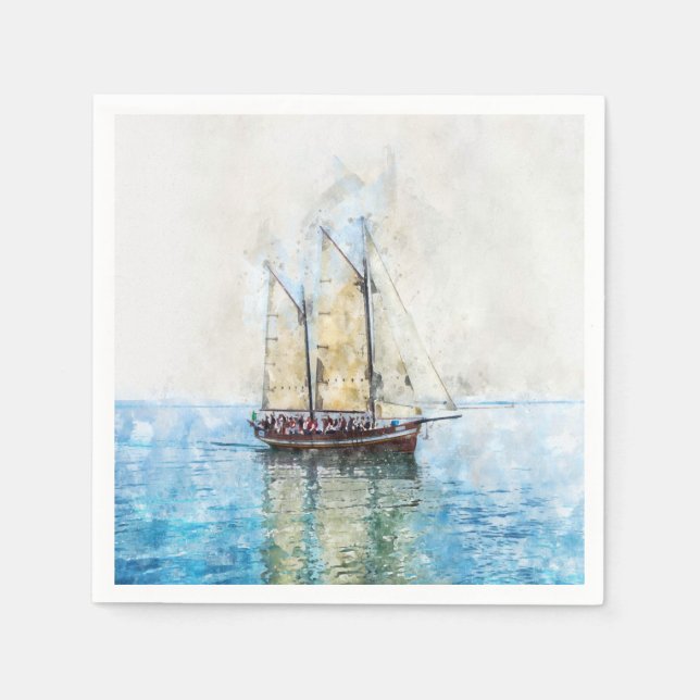 Sailboat Watercolor Paper Napkins (Front)