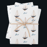 Sailboat Wedding Nautical Birthday Baby Shower Wrapping Paper Sheet<br><div class="desc">This darling custom gift wrap makes such a classic presentation for your special little one. Perfect for a first birthday, baby shower, or birthday party for your little sailor. Customize with their name, or clear the name for a clean, classic look you can keep in your collection for the perfect...</div>