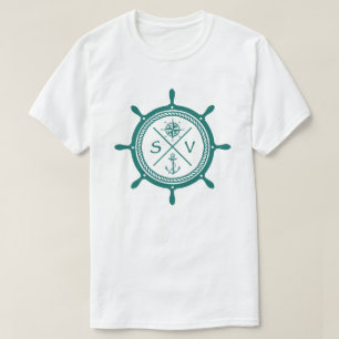 Sailboat wheel SV Sailing Vessel Logo with compass T-Shirt