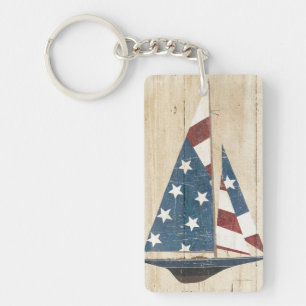 Sailboat With American Flag Keychain