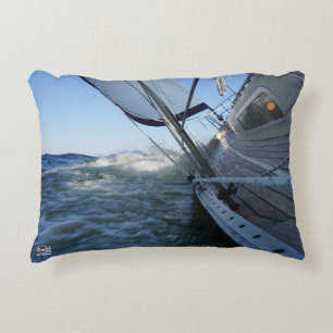 Sailboat with empty horizon for adventure. accent pillow