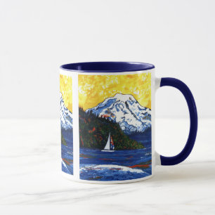 Sailboat with Mt Rainier Mug