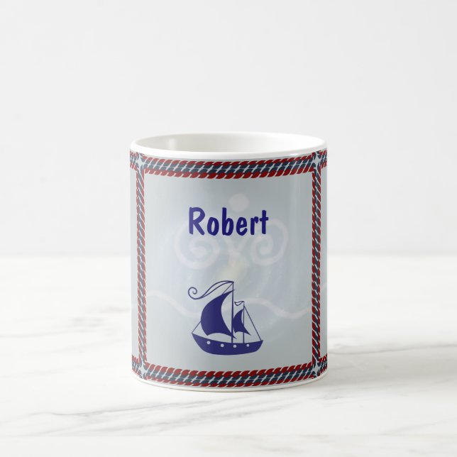 Sailboat with Rope Frame Custom Text Coffee Mug (Center)