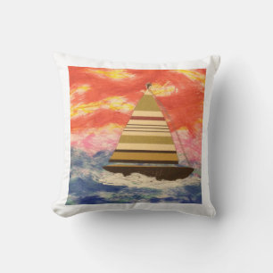 Sailboat with Striped Sail  Throw Pillow
