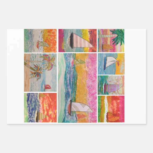 Sailboat Wrapping Paper Flat Sheet Set of 3 (Front)