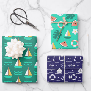 Sailboating wrapping paper sheet