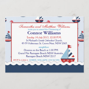 Sailboats, Anchors, and Crabs Nautical Baptism Invitation