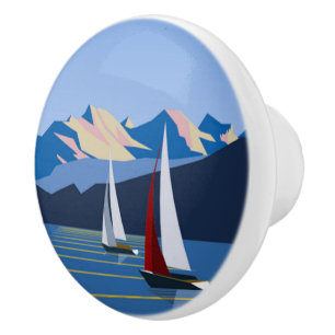 Sailboats And Mountains photo Ceramic Knob