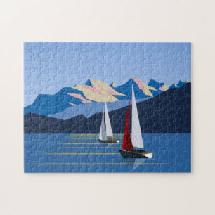 Sailboats And Mountains photo Jigsaw Puzzle