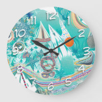 Sailboats and Sea Creatures Abstract Beachy Art