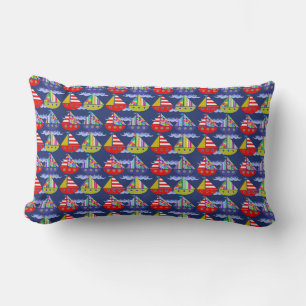 Sailboats and Waves, Coastal, Nautical Pillow