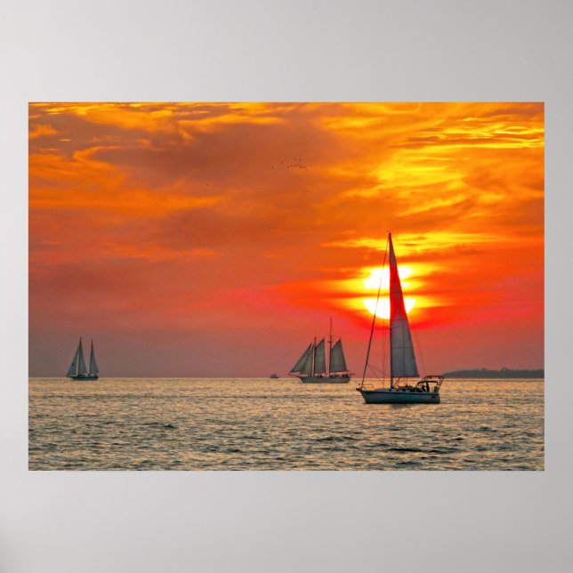 Sailboats at Key West Sunset Poster (Front)