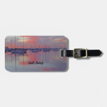 Sailboats at Sunset Luggage Tag with Leather Strap