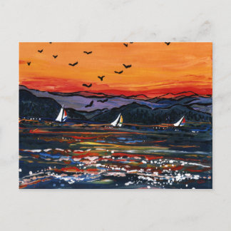 Sailboats at Sunset Postcard