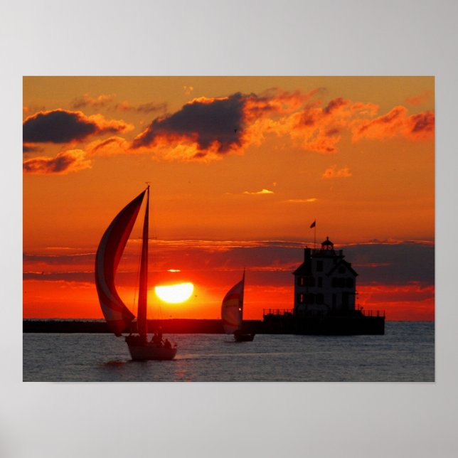 Sailboats at sunset print (Front)