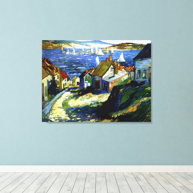 Sailboats by the Harbour, fine art painting Canvas Print (Insitu(Wood Floor))