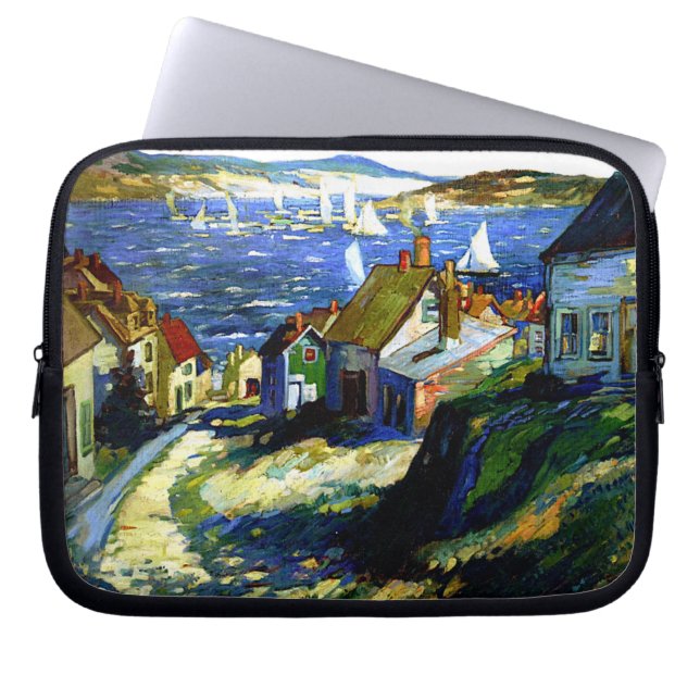 Sailboats by the Harbour, fine art painting Laptop Sleeve (Front)