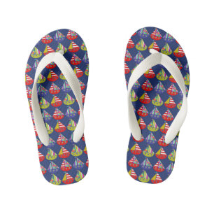 Sailboats, Cute Nautical Kids Flip Flops